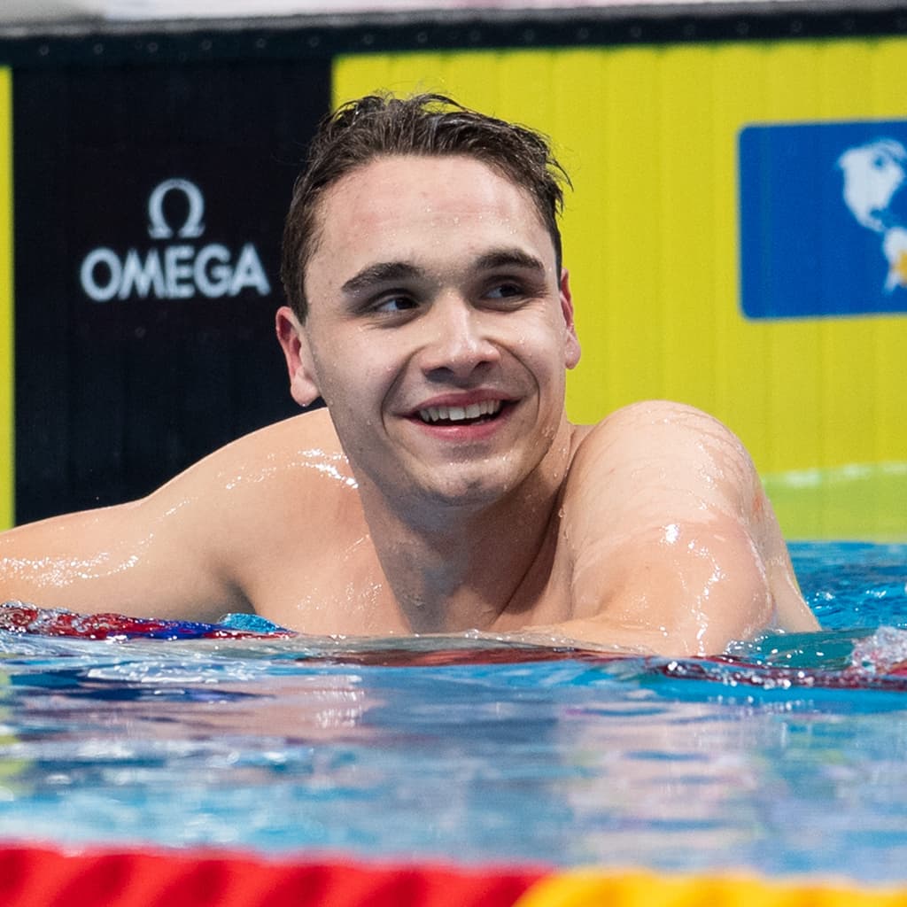 BUDAPEST, HUNGARY - OCTOBER 04:  Kristof Milak of Hungary reacts after the Mens 100m Butterfly final race during day one of the FINA Swimming World Cup Budapest at Duna Arena on October 04, 2019 in Budapest. (Photo by Oliver Hardt/Getty Images)