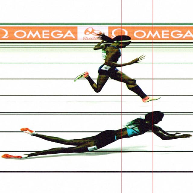 A handout photo released by Omega shows Bahamas's Shaunae Miller (front) crossing the finish line ahead of silver medallist USA's Allyson Felix and bronze medallist Jamaica's Shericka Jackson (L) to win the Women's 400m Final during the athletics event at the Rio 2016 Olympic Games at the Olympic Stadium in Rio de Janeiro on August 15, 2016. (Photo by Handout / AFP) / RESTRICTED TO EDITORIAL USE - MANDATORY CREDIT "AFP PHOTO / OMEGA" - NO MARKETING - NO ADVERTISING CAMPAIGNS - DISTRIBUTED AS A SERVICE TO CLIENTS