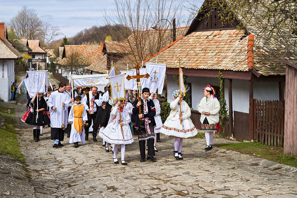 Easter procesion in traditional  Easter folk customs in Holloko, Hungary