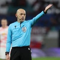 LEIPZIG, GERMANY - FEBRUARY 17: Refere Cüneyt Cakir reacts during the UEFA Europa League Knockout Round Play-Offs Leg One match between RB Leipzig and Real Sociedad at Football Arena Leipzig on February 17, 2022 in Leipzig, Germany. (Photo by Alexander Hassenstein/Getty Images)