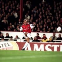 Arsenal's Dennis Bergkamp fires in a free kick  (Photo by Mike Egerton/EMPICS via Getty Images)