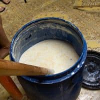 Boiling milk in the process of making the traditional Mongolian alcoholic drink airag.