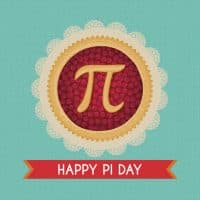 Pi Day vector background. Baked cherry pie with Pi Symbol and ribbon. Mathematical constant, irrational number, greek letter. Abstract digital illustration for March 14th. Poster creative template