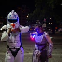 BOGOTA, COLOMBIA - MAY 04: Fans of Star Wars pose for a photo with Star Wars costumes during the Star Wars special day in Bogota, Colombia on May 04, 2022. A group of Star Wars fans gathers to celebrate the special day of the creation of this world saga. (Photo by Vannessa Jimenez G./Anadolu Agency via Getty Images)