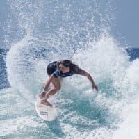 LA LIBERTAD, EL SALVADOR - JUNE 16: Caroline Marks, of the United States, surfs during the final of the World Surfing League Championship Tour by Corona at Punta Roca beach on June 16, 2023 in La Libertad, El Salvador. (Photo by APHOTOGRAPHY/Getty Images)