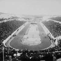 A panaromic view of the 1896 Olympic Games held in a crowd-filled stadium in Athens, Greece. (Photo by © Stapleton Collection/Corbis/Corbis via Getty Images)