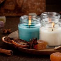 Candles for cold weather.  Cosy winter evening or winter holidays celebration concept