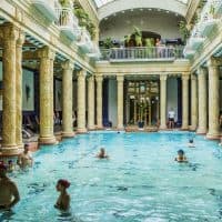 Hungary, Central Hungary, Budapest . Buda, Hotel Gellert Thermal Bath (Art Noveau or Secession style), the indoor swimming-pool