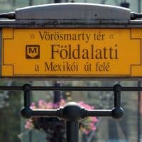 Budapest, Hungary - June 22, 2017: Sign of the metro station Vörösmarty ter in the hungarian capital Budapest - Hungary.