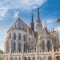 The Matthias Church in Budapest, Hungary, Europe. View from the Fisherman's Bastion.