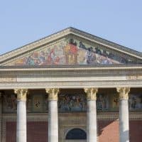 Budapest, Hungary - April 20, 2016: The facade of the Hall of Art (Mucsarnok) at Hero's Square in Budapest at daylight.