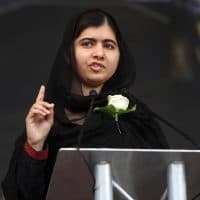 LONDON, UNITED KINGDOM - JUNE 22:  Human rights campaigner Malala Yousafzai delivers a speech on stage during a memorial event for murdered Labour MP Jo Cox at Trafalger Square on June 22, 2016 in London, United Kingdom. On what would have been her 42nd birthday, Labour MP Jo Cox is remembered worldwide in a series of #moreincommon events today. The Labour MP for Batley and Spen was shot and stabbed in the street on June 16 and later died. A fund set up in her name has raised over £1.23 M GBP to date  (Photo by Dan Kitwood/Getty Images)