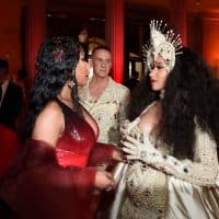 NEW YORK, NY - MAY 07: Nicki Minaj, Designer Jeremy Scott, and Cardi B attend the Heavenly Bodies: Fashion &amp; The Catholic Imagination Costume Institute Gala at The Metropolitan Museum of Art on May 7, 2018 in New York City.  (Photo by Kevin Mazur/MG18/Getty Images for The Met Museum/Vogue)