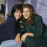 A portrait of actors, from left, Courteney Cox as 'Monica Geller' and Jennifer Aniston as 'Rachel Green' from 'Friends', June 15th 1994. (Photo by Reisig &amp; Taylor/NBCU Photo Bank/NBCUniversal via Getty Images)