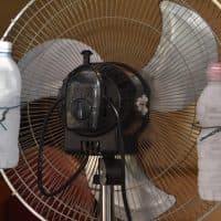 An ice bottle  attached to the fan