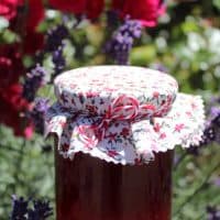 lavender jelly in front of a lavender field