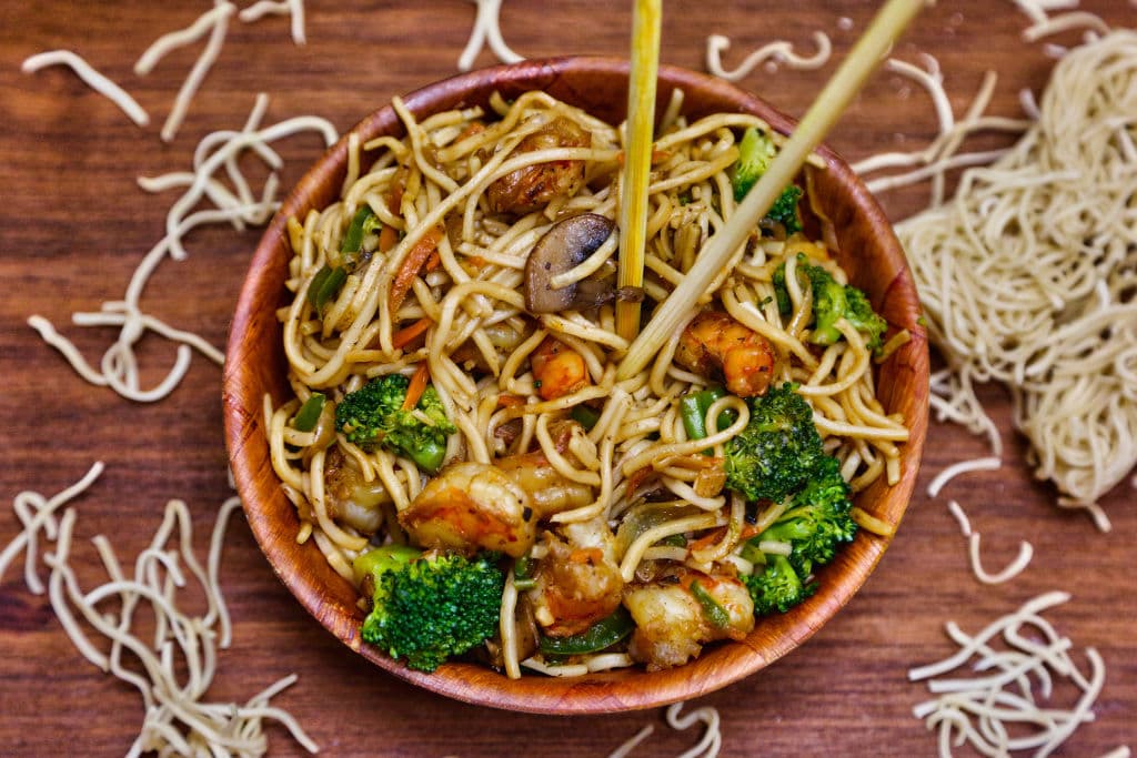 Prawn chow mein (Chinese stir-fried noodles with vegetables and shrimp) in Toronto, Ontario, Canada, on February 04, 2022. (Photo by Creative Touch Imaging Ltd./NurPhoto via Getty Images)