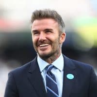 LONDON, ENGLAND - JUNE 12: David Beckham is interviewed during Soccer Aid for Unicef 2022 at London Stadium on June 12, 2022 in London, England. (Photo by Alex Pantling/Getty Images)