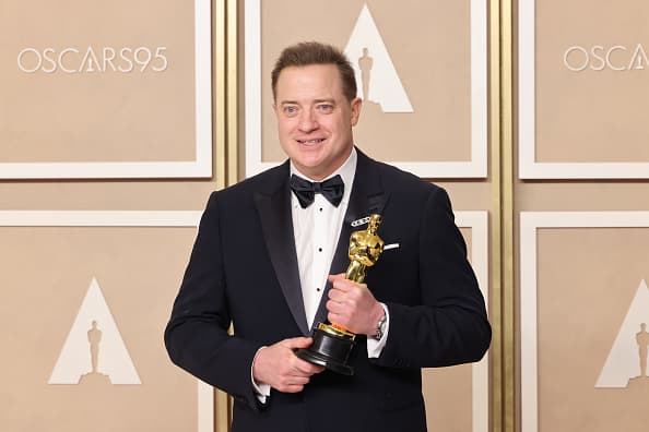 HOLLYWOOD, CALIFORNIA - MARCH 12: Brendan Fraser, winner of the Best Actor in a Leading Role award for ’The Whale’ poses in the press room during the 95th Annual Academy Awards at Ovation Hollywood on March 12, 2023 in Hollywood, California. (Photo by Rodin Eckenroth/Getty Images)