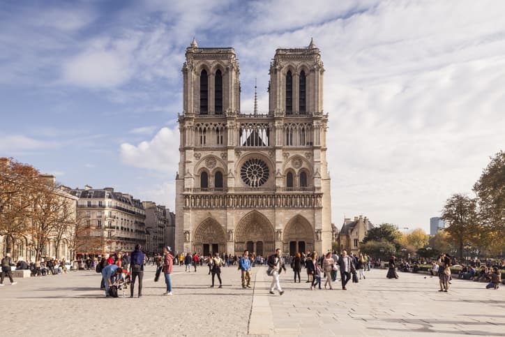 Notre Dame de Paris cathedral. The cathedral is widely considered to be one of the finest examples of French Gothic architecture and among the largest and most well-known church buildings in the world.