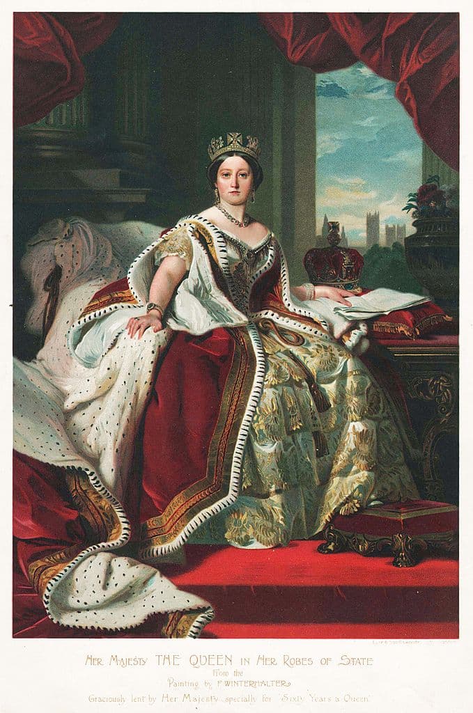 Lithographic print from a painting by F. Wintermalter of a young Queen Victoria, c.1850. (Photo by Transcendental Graphics/Getty Images)