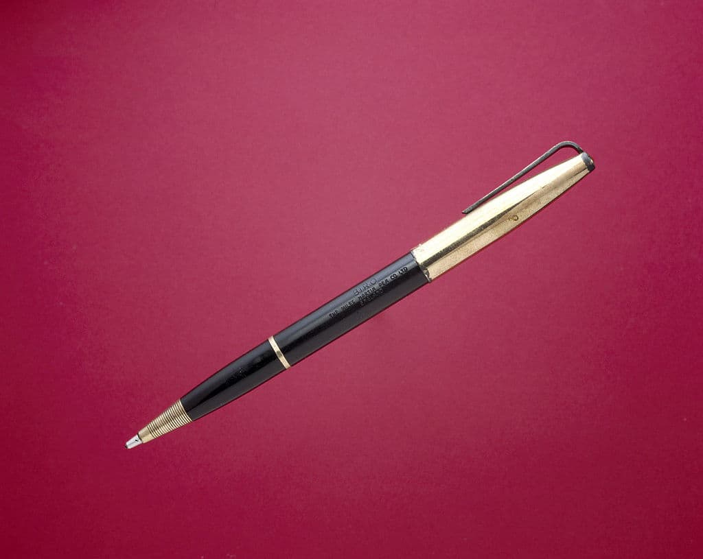 UNITED KINGDOM - JUNE 13:  The ball-point pen was invented by the Hungarian painter and journalist Laszlo Jozsef (later Ladislao Jose) Biro (1899-1985). His brother Georg helped him develop the ink, which is fed to the ball by capillary action. Biro's original pen was refillable, but this was soon abandoned. With the backing of an accountant, Henry Martin, Biro sold his idea to the RAF, and the first "Biros" were made by the Miles Aircraft Company. By Christmas 1945 pens like this, made by the Miles-Martin Pen Company, were on sale at 55 shillings each.  (Photo by SSPL/Getty Images)