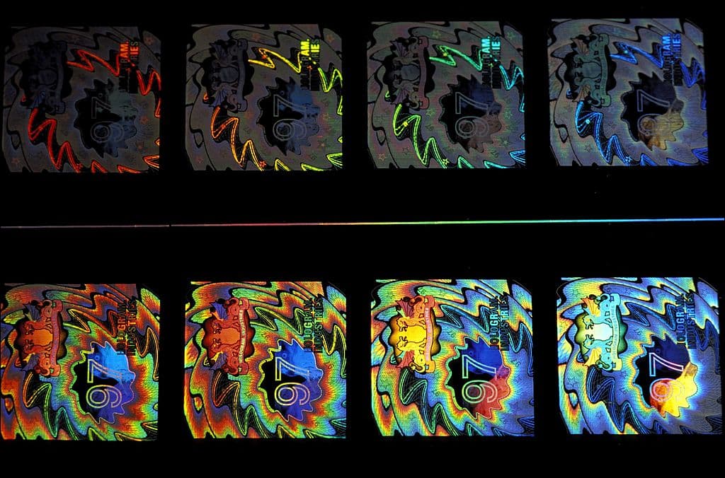 FRANCE - FEBRUARY 19:  Holograms Ind.' : Lab Antin counterfeiting in Marne-la-Vallee, France on February 19, 1999 - Approach vision of matrix production of alpha gram.  (Photo by Raphael GAILLARDE/Gamma-Rapho via Getty Images)