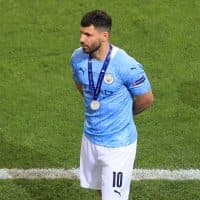 PORTO, PORTUGAL - MAY 29: Sergio Aguero of Manchester City leaves the pitch wearing his UEFA Champions League Runners-Up Medal following his team's defeat in the UEFA Champions League Final between Manchester City and Chelsea FC at Estadio do Dragao on May 29, 2021 in Porto, Portugal. (Photo by Marc Atkins/Getty Images)