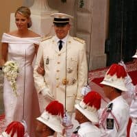 Princess Charlene of Monaco and Prince Albert II of Monaco leave the religious ceremony of the Royal Wedding of Prince Albert II of Monaco to Princess Charlene of Monaco at the Prince's Palace on July 2, 2011 in Monaco. The Roman-Catholic ceremony follows the civil wedding which was held in the Throne Room of the Prince's Palace of Monaco on July 1. With her marriage to the head of state of Principality of Monaco, Charlene Wittstock has become Princess consort of Monaco and gain the title, Princess Charlene of Monaco. Celebrations including concerts and firework displays are being held across several days, attended by a guest list of global celebrities and heads of state. (Photo by Patrick Aventurier/WireImage)