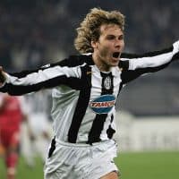 TURIN, ITALY - OCTOBER 19:  Pavel Nedved of Juventus celebrates scoring the only goal during the Champions League Group C match between Juventus and Bayern Munich in the Stadio Delle Alpi on October 19, 2004 in Turin, Italy.  (Photo by Tom Shaw/Getty Images)