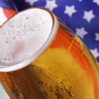 Cold beer macro and the American flag.