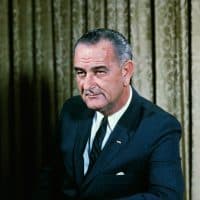 A 1964 White House portrait of US President Lyndon B. Johnson (1908-1973.)