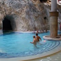 Miskolc, Hungary 12th, Nov. 2015 People enjoy stay at Miskolc Tapolca Barlangfurdo Cave Bath (Barlangfrd?). The Cave Bath is a thermal bath in a natural cave in Miskolctapolca, which is part of the city of Miskolc, Hungary. The thermal water (temperature from 30 C to 36 C ) is reputed to reduce joint pain.The Cave Bath can be visited all year long, except for January. (Photo by Michal Fludra/NurPhoto) (Photo by NurPhoto/NurPhoto via Getty Images)